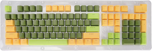 107 Keys Keycaps, Three Color Translucent Characters Arc Layout Mechanical Keyboard Ergonomic Keycaps (Dark Green)