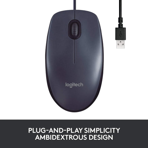 Logitech B100 USB Wired Mouse - Ambidextrous Black Design