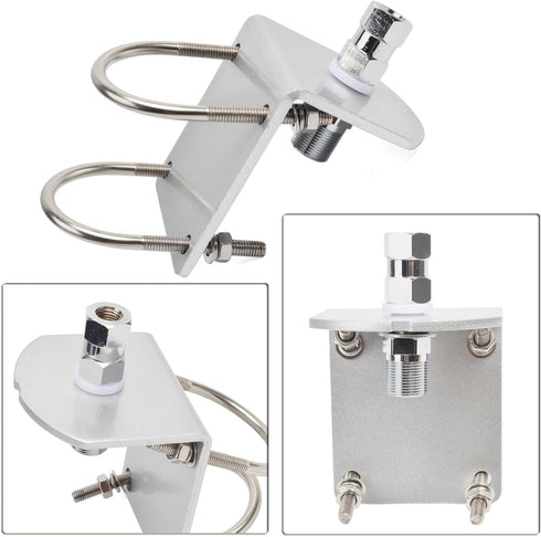HYS Universal CB Antenna Mount with SO239 Stud, Heavy Duty 2pcs U-Bolt Clamp Bracket, L-Bracket with 10mm Hole