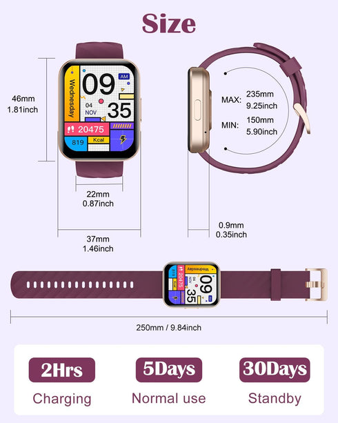 RUIMEN Smart Watches for Women Men - 1.85" HD Screen, Answer/Make Calls, Fitness Tracker, Heart Rate Monitor,