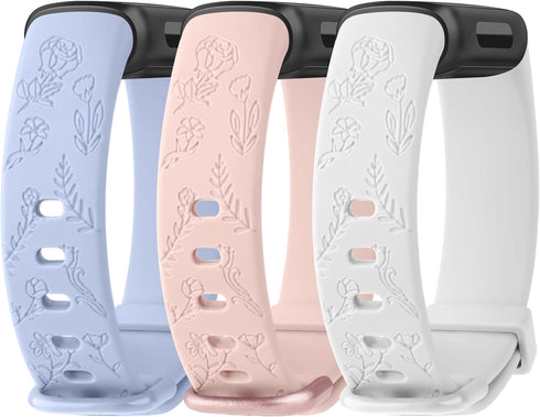 Meliya Floral Engraved Silicone Straps - Compatible Replacement Bands for Fitbit Inspire 3 Fitness Tracker for Women Men
