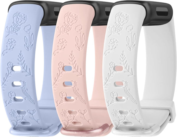 Meliya Floral Engraved Silicone Straps - Compatible Replacement Bands for Fitbit Inspire 3 Fitness Tracker for Women Men