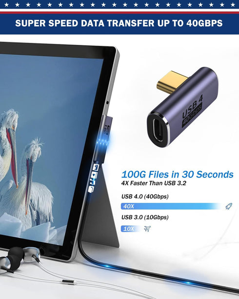 90 Degree Right Angle USB C Adapter, 40Gbps Data Transfer, USB 4.0/Thunderbolt 4 Type C Male to Female