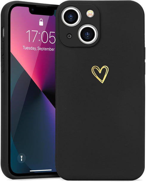 Cute Slim Shockproof Phone Case for iPhone 13, with Wireless Charging Support and Protection (Black)