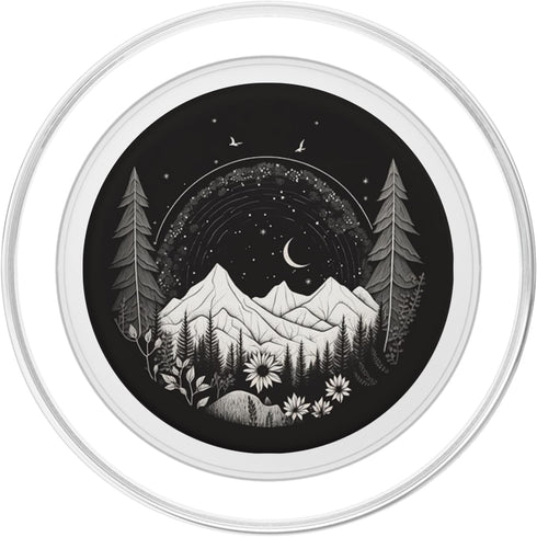 Boho Chic Floral Forest Nature Mountain Black White Girls PopSockets MagSafe PopGrip for iPhone