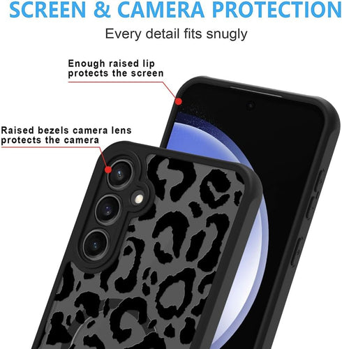 ZIYE Magnetic Case for Galaxy S23 FE, Leopard Pattern Phone Case with Camera Protection, Silicone TPU Cover