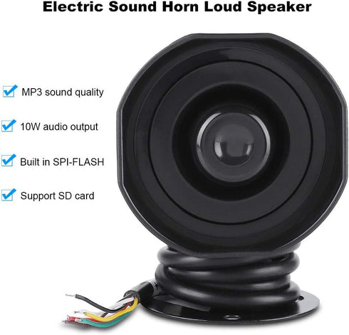 Mugast Wired Electronic Sound Speaker Alarm Siren Horn with MP3 Loading Support, IP65 Micro, SD Card FAT32