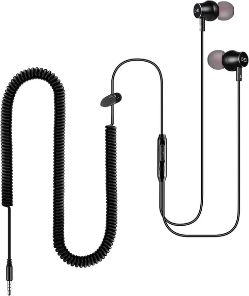 Extra Long Earbuds for TV & PC, with 12FT Spring Coiled Extension
