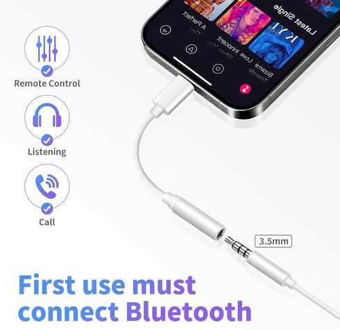 HianDier iPhone Headphone Adapter, Lightning to 3.5mm Adapter for Bluetooth Headphones Compatible with iPhone 14 13 12