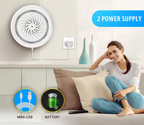 Smart Wi-Fi Siren Alarm, Wireless Home Security Burglar Alarm with Sound and Light, 100dB Sounder