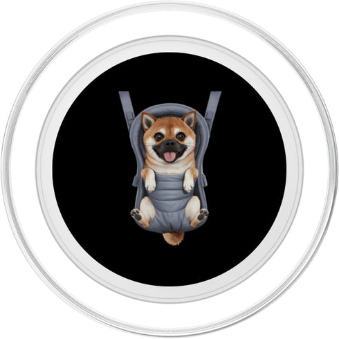 Shiba Inu Puppy Lover PS Funny Shiba Inu Puppy In A Baby Carrier. Dog Lover PopSockets PopGrip for MagSafe