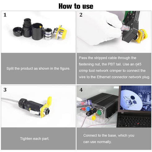 RJ45 Waterproof Connector, IP67 Industrial Ethernet Connector with Plug Dust Cover for Home, Industrial Network