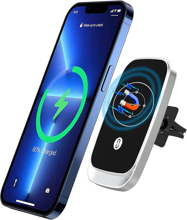 Powerlot 15W Magnetic Car Charger Mount with Strong Suction & 360° Rotation for iPhone 15 Pro Max/15/14/13/12 Magsafe