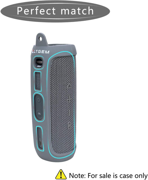 LTGEM Silicone Carrying Travel Case for JBL FLIP 5 Waterproof Portable Speaker with Extra Carabiner - Gray