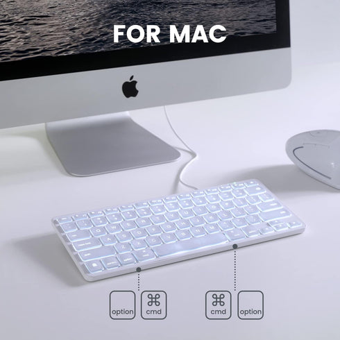 Perixx PERIBOARD-332MW Wired Backlit Scissor Keyboard - Compatible with Mac OS X, Mini Size, White Backlit