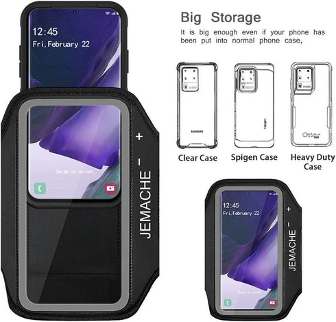 JEMACHE Galaxy Note 20, 20 Ultra Armband - Water Resistant Gym Running Workouts Arm Band Case with Key Holder (Black)