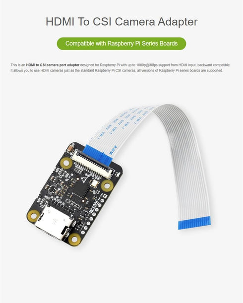waveshare HDMI to CSI Camera Adapter, Supports HDMI Input up to 1080p 30fps for Raspberry Pi 4B/3B+/3B/Pi Zero