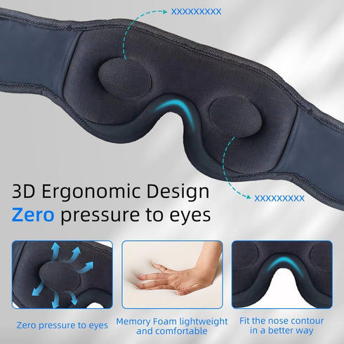 Bluetooth Sleep Mask Wireless Headphones, 3D Eye Mask for Side Sleepers, Blackout Eye Mask with Speakers