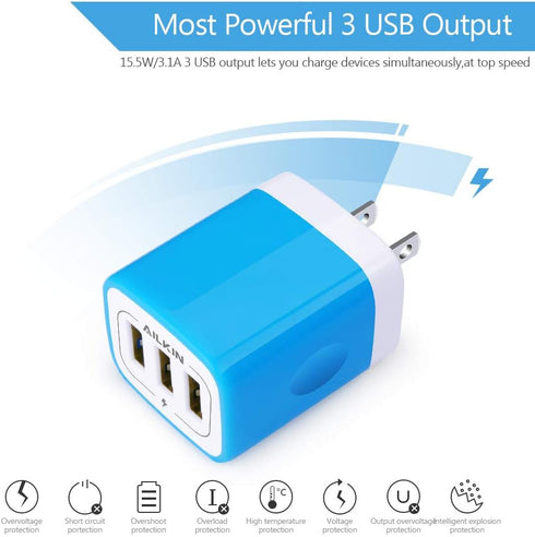 Wall Charger, USB Charger Adapter, 3.1A/3Pack Multi Port Fast Charging Cube Power Block for iPhone 15 14 13 12 11 Pro
