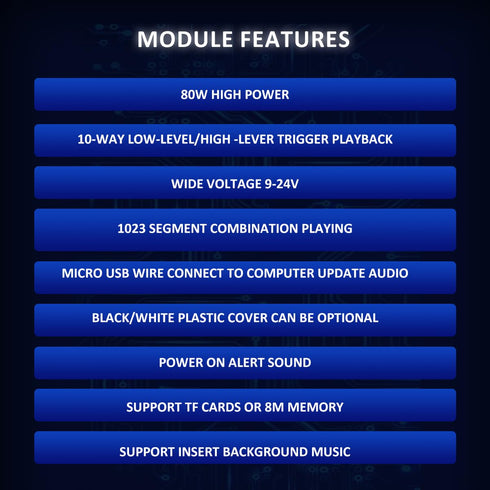 80W 8MB 9-24V CH358D MP3 Decoding,10-Way 8 Sound Playback Module, Low Lever Trigger DC Voice Board, Support USB