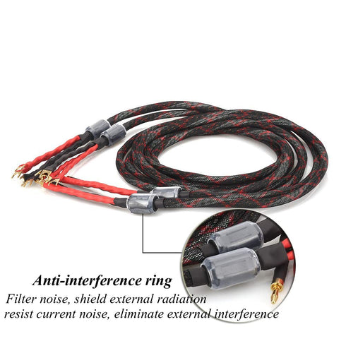 Tertullus 1 Pair Biwire Speaker Cable, 8 Spade Plugs, 4 Gold Plated Banana Plugs, HiFi for Stereo Receiver, 2m/6.56ft