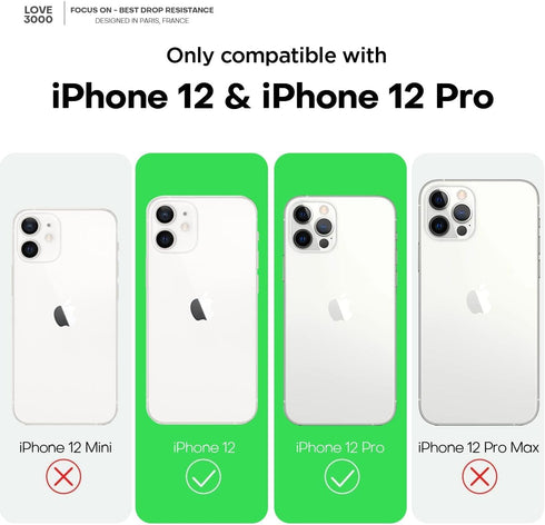 LOVE 3000 iPhone 12/12 Pro Case, Black Premium Silicone, Shockproof, Soft Anti-Scratch Microfiber Lining, 6.1"