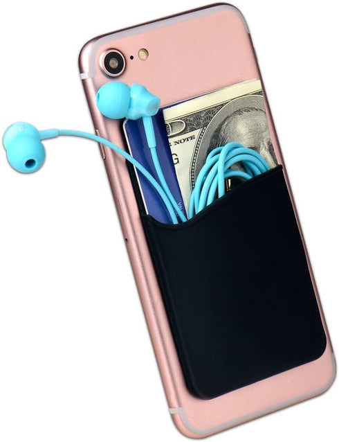 Cell Phone Card Holder for Back of Phone Case, Silicone Stick On Pocket Wallet for iPhone, Android (Black 3 Pack)