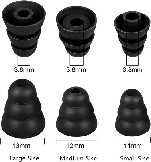 N&P 9 3.8mm Earbud Tips Earbud Covers Triple Flange Ear Tip, Pairs S/M/L Size Triple Flange Noise Isolate Silicone