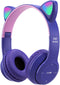 Kids Cat Ear LED Light Up Bluetooth 5.0 Headphones, Foldable Wireless Gaming Headset with Built-in Mic