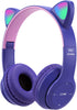 Kids Cat Ear LED Light Up Bluetooth 5.0 Headphones, Foldable Wireless Gaming Headset with Built-in Mic