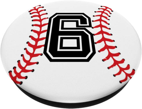Baseball Player Jersey Number #6, Baseball Gifts PopSockets PopGrip for Phones & Tablets
