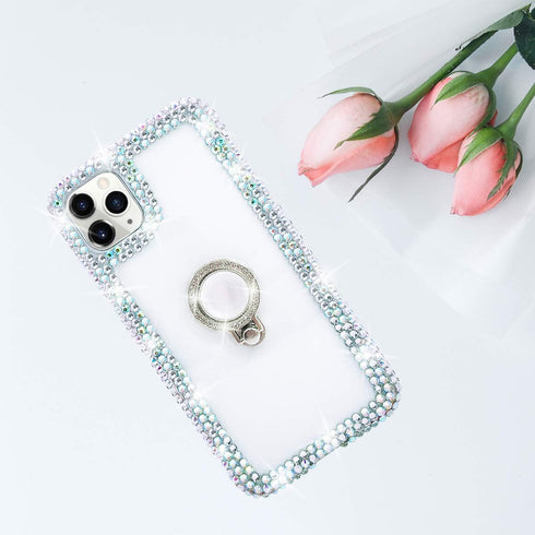 Bonitec 3D Glitter Sparkle Bling Case with Metal Finger Ring for iPhone 12 Pro Max, Luxury Shiny Crystal Cover