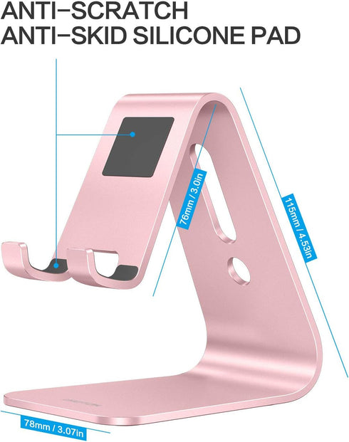 OMOTON Desktop Cell Phone Stand, Aluminum Holder for Mobile Phone and Tablet, Rose Gold