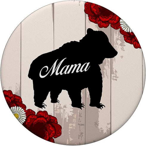 Mama Bear Silhouette Flower Vintage Animal Mom PopSockets Swappable PopGrip