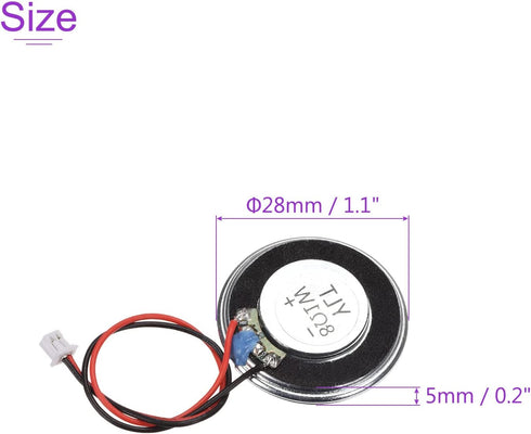 DMiotech 1W 8 Ohm 28mm Diameter DIY Magnetic Round Speaker with PH2.0/1.25mm-2P Terminal Line for Electronics