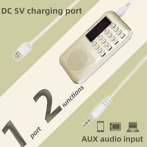 Retekess PR11 Portable AM FM Radio, Rechargeable Transistor Radio with Headphone Jack and MP3 Support (Gold)