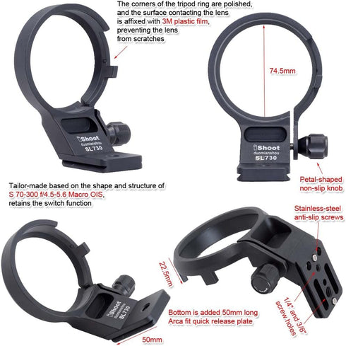 iShoot Tripod Mount Ring Socket for Panasonic Lumix S 70-300 f/4.5-5.6 Macro OIS, Metal Lens Support