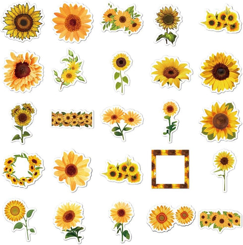 Ratgoo 50 Pack Pcs Bright Sunflower Stickers Cheerful Yellow Flowers Waterproof Vinyl Decal Stickers for Water Bottles