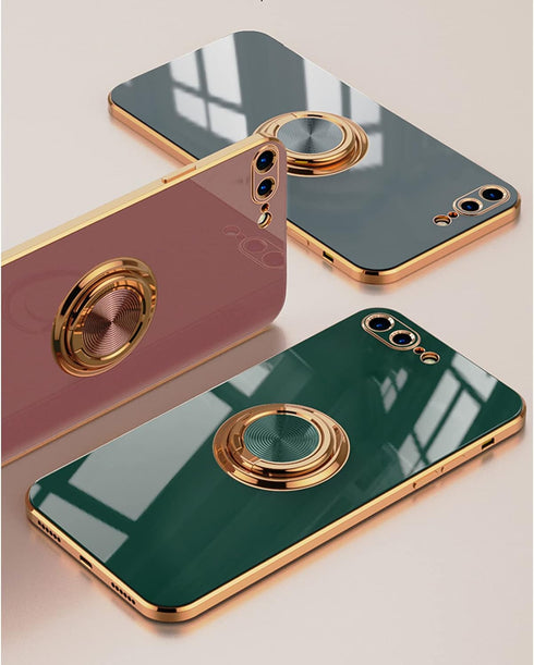 aowner Ring Holder Case for iPhone SE 3/SE 2/iPhone 8/7, Shiny Plating Rose Gold Edge with 360 Degree Rotation