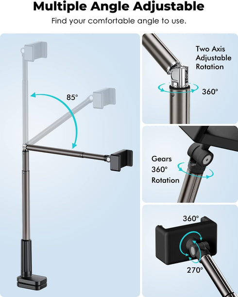 Viozon Phone Holder - Flexible Long Arm Overhead Mount, 360° Adjustable, C Clamp for 3.5"-6.7" Phones, Black