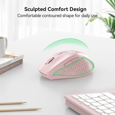 TECKNET Wireless Mouse, 2.4G USB Computer Mouse with 6-Level Adjustable 4800 DPI, Ergonomic Grips, Pink