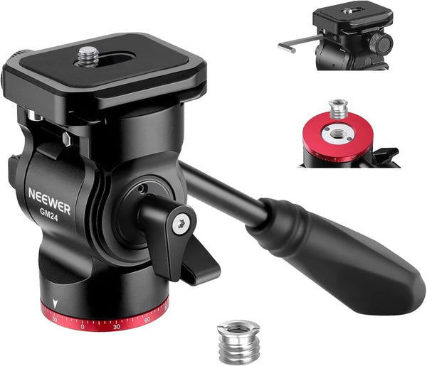 NEEWER Tripod Fluid Head Pan Tilt Head with Quick Release Plate - Metal Camera Tripod Head for Compact Video Cameras