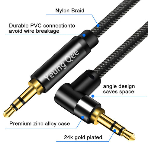 Yeung Qee 3.5mm 1ft, 3.5mm (1FT/0.3M) Aux Cable Nylon Braided Male to Male Stereo Audio Cable Audio Auxiliary Input