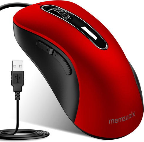 memzuoix Wired Mouse - Pomegranate Red USB Computer Mouse, 1200 DPI, Ergonomic Design, 5 Buttons, 5FT Cord