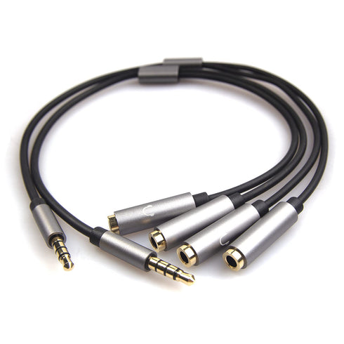 REXUS Grey 3.5mm Y Splitter Stereo Audio Cable, 4-Pole Male to 2 Female, Headphone Splitter Adapter