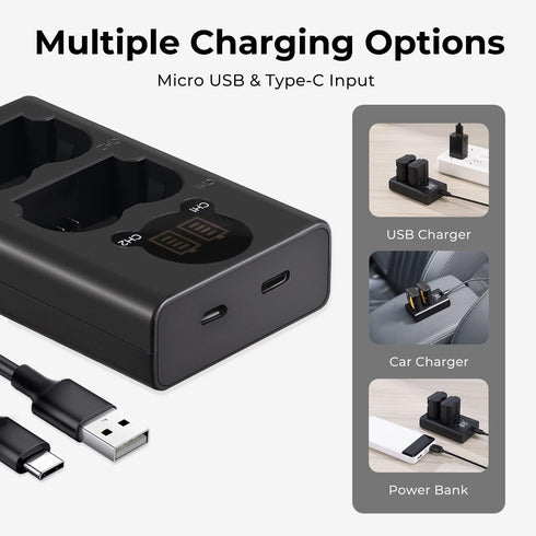 K&F Concept NP-FZ100 Dual-Slot Battery Charger with LCD for Sony A7iii, A7iv, A7RIII, A7RIV, A7C, A6700, A6600