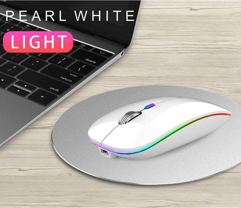 TENMOS Wireless Bluetooth Mouse, LED Slim Dual Mode Rechargeable Silent Mouse with Type C Adapter