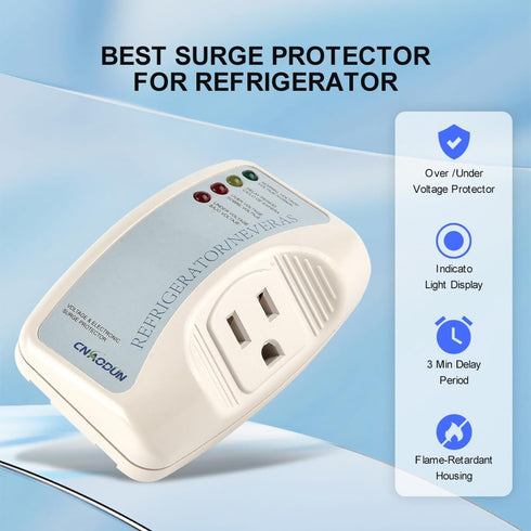 Refrigerator Surge Protector, CNAODUN Home Appliance Single Outlet Power Surge Protector Voltage Brownout Outlet Suitable for PC/TV/Refrigerator 120V 15A(1 Pack)