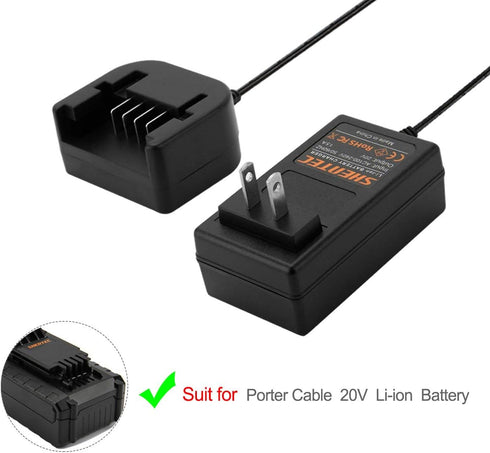 Shentec 20V Li-ion Charger - Compatible with Black & Decker & Porter Cable 20V Batteries