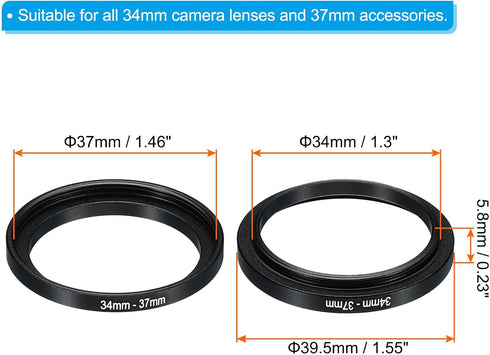 PATIKIL 34mm-37mm Metal Step Up Ring, Camera Lens Filter Adapter Ring Aluminum Filter Adapter Ring for Camera Lenses Hood, Black